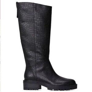 Paige Bella Croc Embossed Black Leather Riding boots size 8.5 Lug Sole